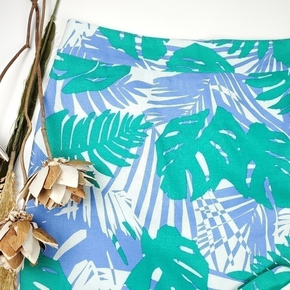 Loft Blue Green White Leaf Pattern Cotton Skirt Size 12 - Picture 9 of 12